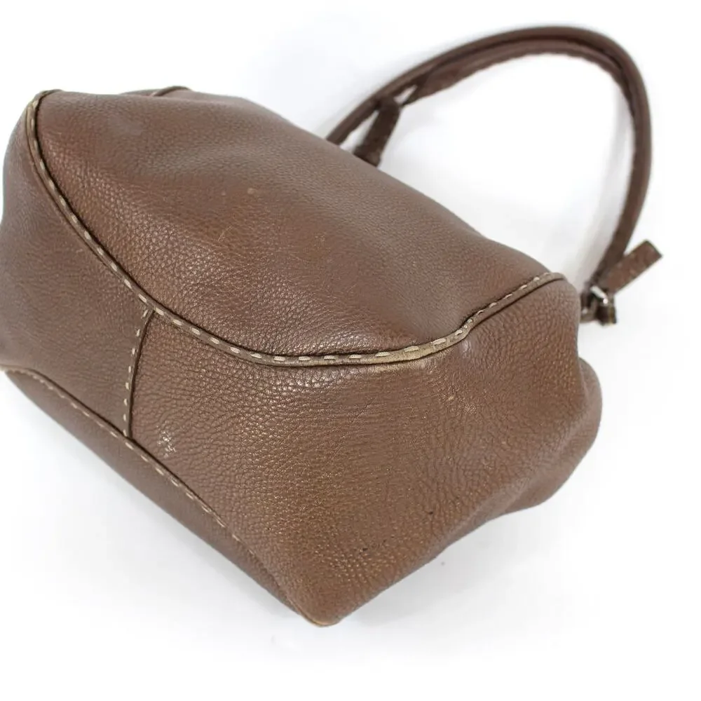 FENDI Selleria Lavorazione A Mano Bronze Pebbled Leather Satchel Handbag Bucket
